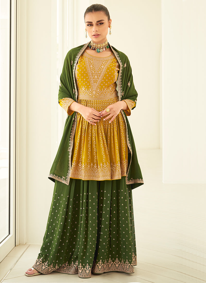 yellow and green combination dress Mesmerizing Embroidered Sharara Suit colourway-verlaine Its timeless appeal Crochet Princess Snow White Color:Brown Ivory Stripe