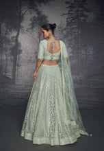 Load image into Gallery viewer, Mint Colour Luxurious Pure Net Handcrafted Lehenga
