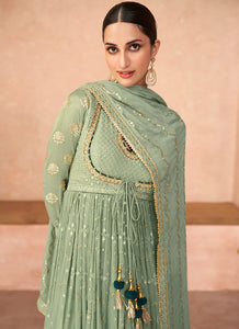 Mint Green Lucknowi Embroidered Anarkali Gown
