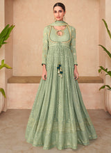 Load image into Gallery viewer, Mint Green Lucknowi Embroidered Anarkali Gown
