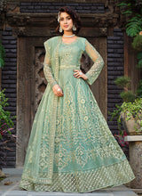 Load image into Gallery viewer, Mint Heavy Embroidered Designer Anarkali Suit
