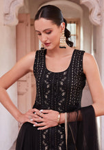 Load image into Gallery viewer, Modern Elegance Black Embroidered Slit Style Anarkali
