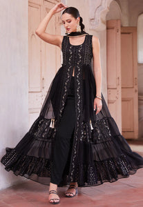 Modern Elegance Black Embroidered Slit Style Anarkali