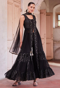 Modern Elegance Black Embroidered Slit Style Anarkali