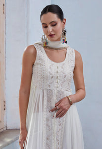 Modern Elegance Off White Embroidered Slit Style Anarkali