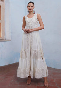 Modern Elegance Off White Embroidered Slit Style Anarkali