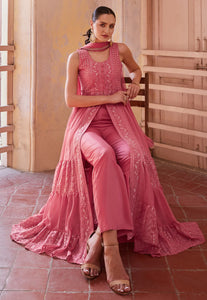 Modern Elegance Pink Embroidered Slit Style Anarkali