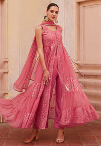 Modern Elegance Pink Embroidered Slit Style Anarkali