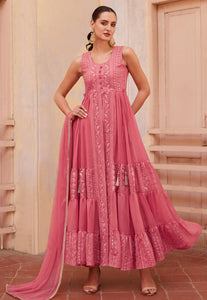 Modern Elegance Pink Embroidered Slit Style Anarkali