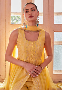 Modern Elegance Yellow Embroidered Slit Style Anarkali