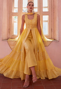 Modern Elegance Yellow Embroidered Slit Style Anarkali