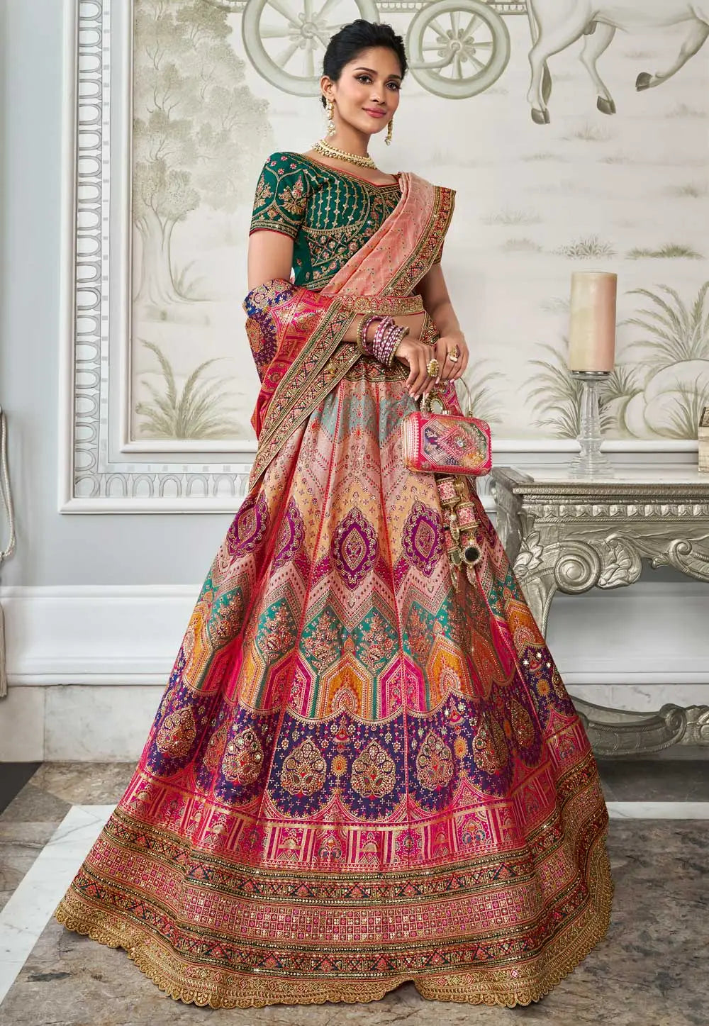 Festive Flair Multi-Hued Embroidered Lehenga Choli