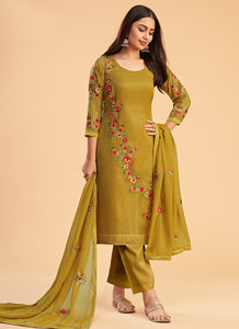 Mustard Sequins Embroidered Pant Style Suit