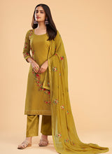 Load image into Gallery viewer, Mustard Sequins Embroidered Pant Style Suit
