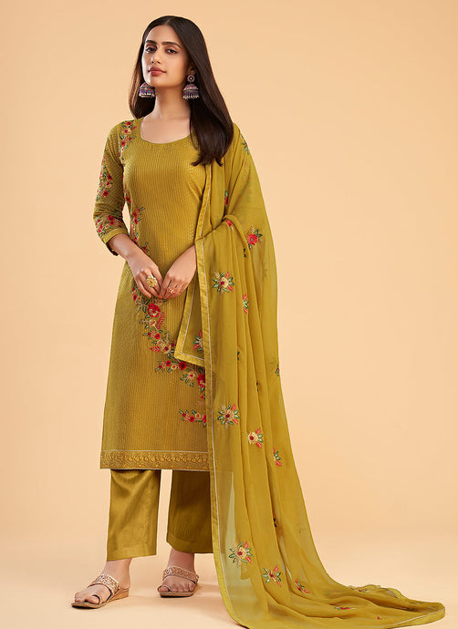 Mustard Sequins Embroidered Pant Style Suit