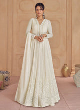 Load image into Gallery viewer, Off-white Ensembled Lucknowi Embroidered Sharara Flare Anarkali 

