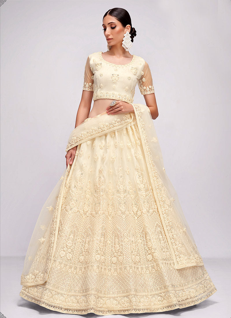Off White Floral Embroidered Heavy Designer Lehenga Choli