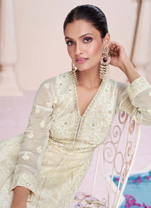 Off White Lucknowi Work Designer Anarkali Suit