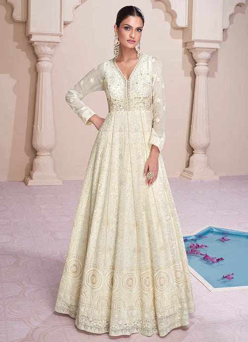 Off White Lucknowi Work Designer Anarkali Suit