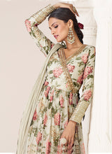 Load image into Gallery viewer, Off White Multi Colour Printed Anarkali Style Gown
