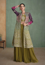 Load image into Gallery viewer, Olive Multicolor Sharara Suit with Exquisite Detailing
