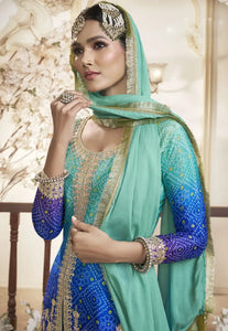 Opulent Embroidered Sky-Blue Palazzo Suit