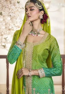 Opulent Embroidered Yellow-Green Palazzo Suit