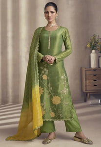 Opulent Grace Embroidered Green Pant Style Suit