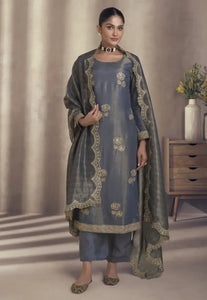 Opulent Grace Embroidered Grey Pant Style Suit