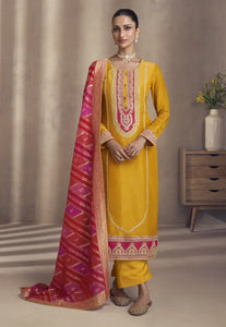 Opulent Grace Embroidered Yellow Pant Style Suit