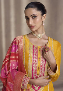 Opulent Grace Embroidered Yellow Pant Style Suit