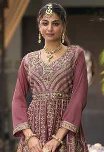 Party-Perfect Embroidered Dark Pink Palazzo Suit