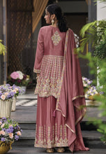 Load image into Gallery viewer, Party-Perfect Embroidered Dark Pink Palazzo Suit
