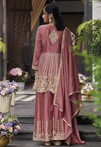 Party-Perfect Embroidered Dark Pink Palazzo Suit