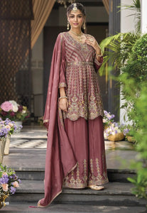 Party-Perfect Embroidered Dark Pink Palazzo Suit