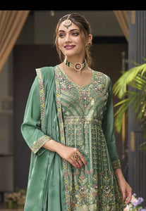 Party-Perfect Embroidered Green Palazzo Suit