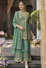 Load image into Gallery viewer, Party-Perfect Embroidered Green Palazzo Suit
