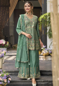 Party-Perfect Embroidered Green Palazzo Suit