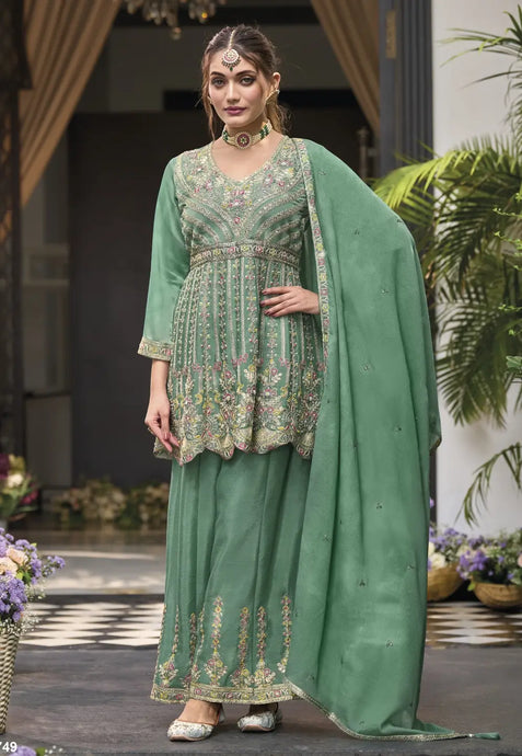 Party-Perfect Embroidered Green Palazzo Suit