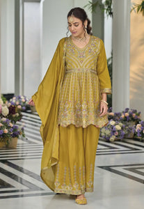 Party-Perfect Embroidered Yellow Palazzo Suit