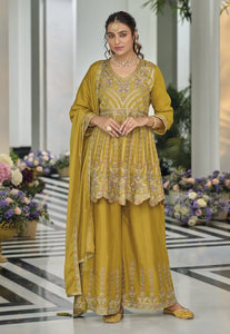 Party-Perfect Embroidered Yellow Palazzo Suit