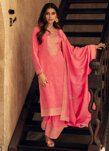 Peach Colour Embroidered Pant Style Suit