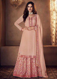 Peach Mirror Embroidered Indo Western Style Lehenga fashionandstylish.myshopify.com
