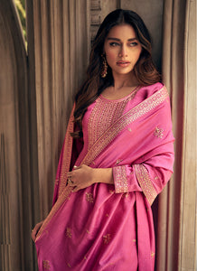 Pink Colour Embroidered Pant Style Suit