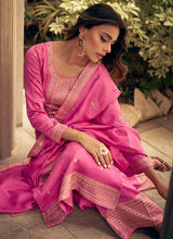 Load image into Gallery viewer, Pink Colour Embroidered Pant Style Suit
