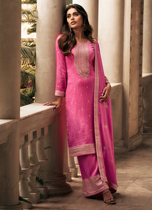 Pink Colour Embroidered Pant Style Suit