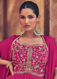 Pink Embroidered Jacket Style Kalidar Anarkali
