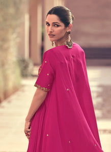 Pink Embroidered Jacket Style Kalidar Anarkali