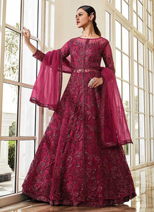 Pink Floral Embroidered Stylish Lehenga/ Pant Style Anarkali fashionandstylish.myshopify.com