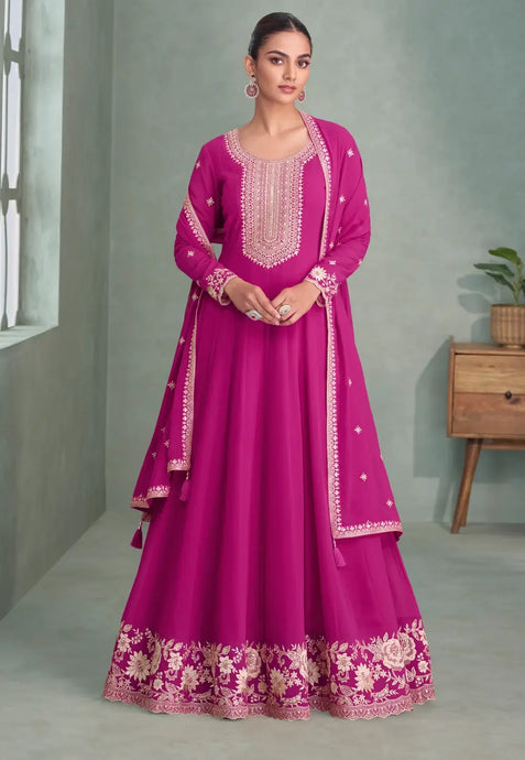 Pink Real Georgette Anarkali Suit with Embroidery